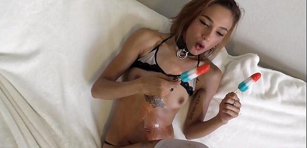  Pierced420Nymph loves sucking on popsicles likes she is giving your cock a blowjob